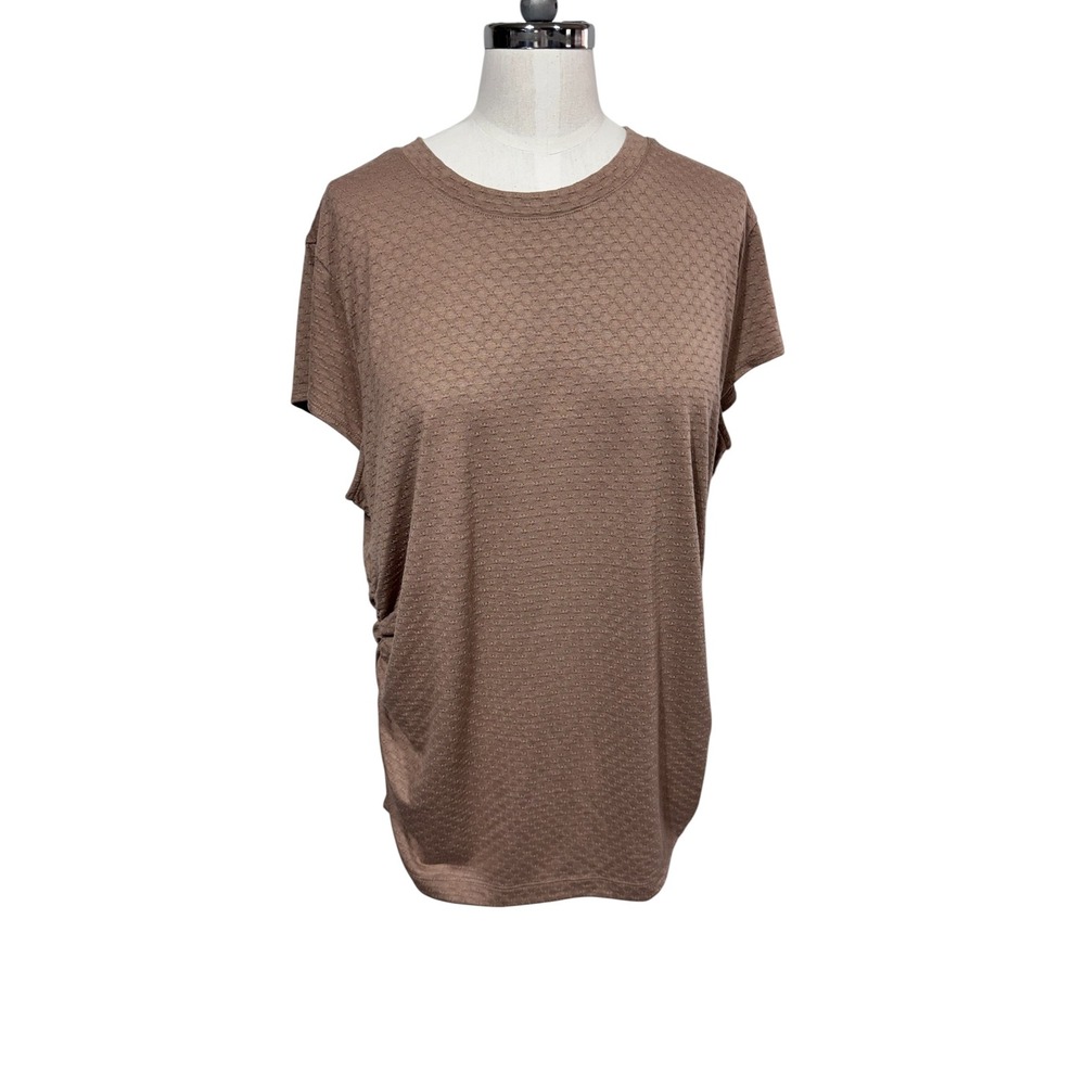 Liz Claiborne Women XXL Brown T-Shirt Ruched Side Knit‎ Top